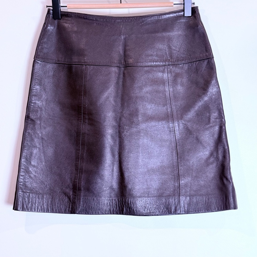 VALERIE STEVENS New Zealand Lambskin Leather A-Line Skirt Size 8 Brown